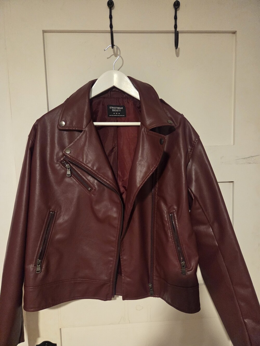 Streetwear Society Women's Wine Faux Leather Moto Jacket